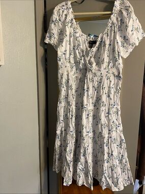 Forever 21 White Midi Dress with Blue Floral Print